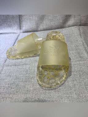 Coach Jelly Slide Sandals Womens Size 8.5 Translucent Yellow Rubber Logo Slides